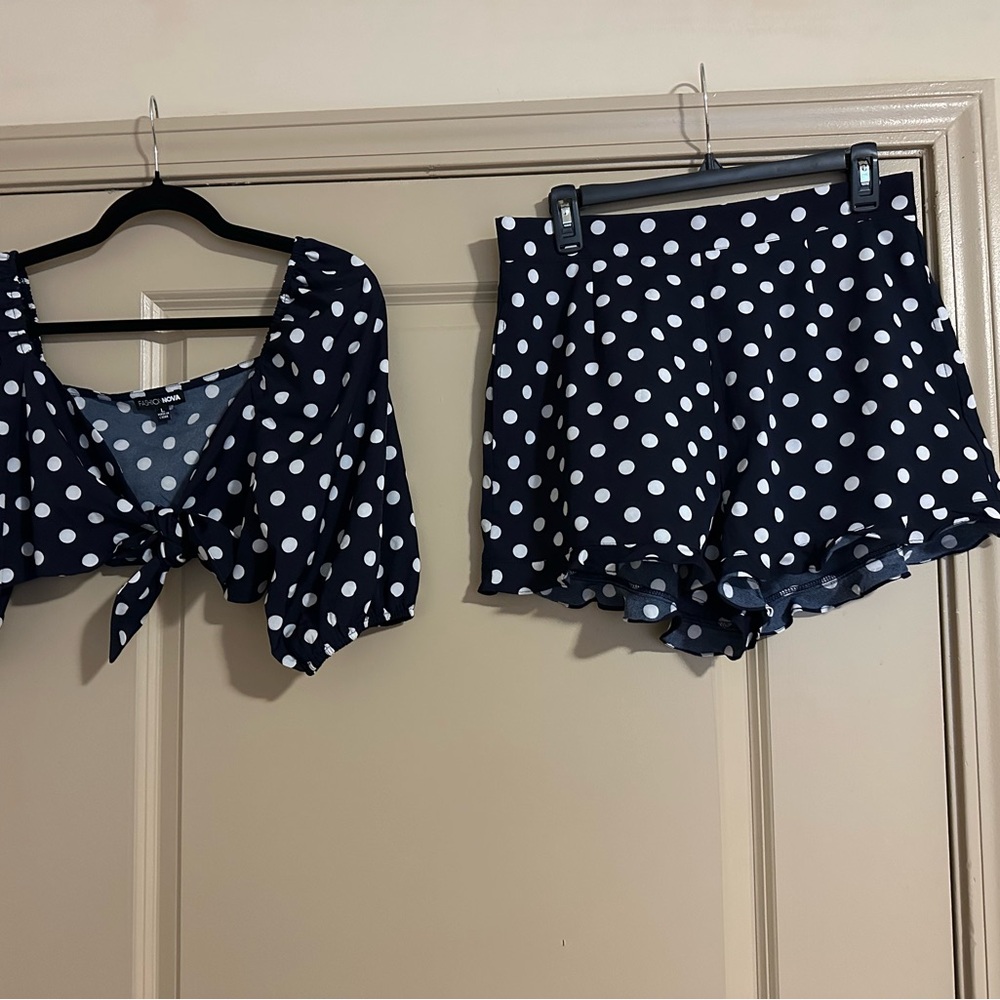 Fashion Nova Navy Polka Dot Set